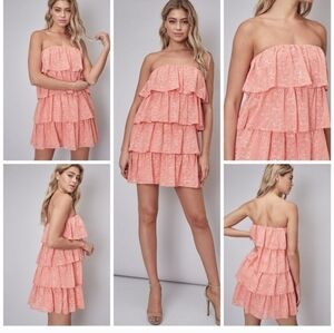 DO+ BE Open Shoulder Ruffle Dress PEACH size Small